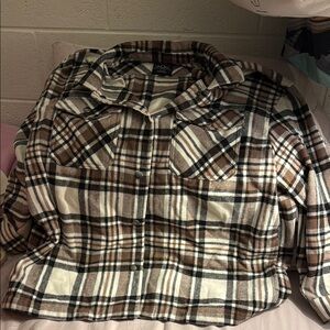 Brown and White Plaid Flannel Shirt